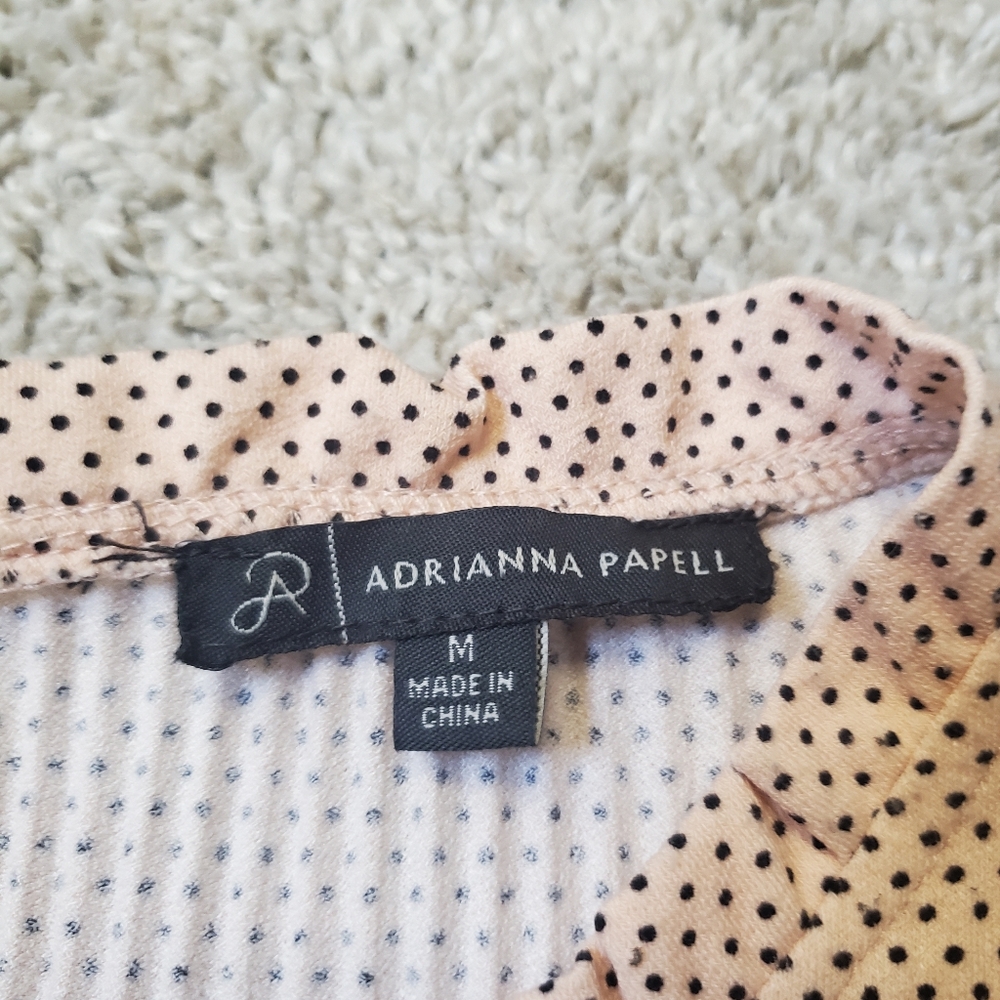 Adrianna Papell Pink Polka Dot Long Sleeve Blouse Top M EUC - Picture 5 of 8